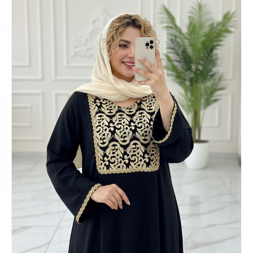 ماکسی زنانه هلن مشکی با خرج کار خامه‌دوزی