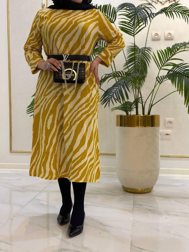 تونیک مانتویی زنانه پیچک کراش چاپی کمربنددار